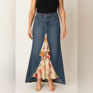 Vintage Y2K denim reworked patchwork denim  maxi skirt 4/6
